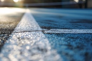 wet road with a white line